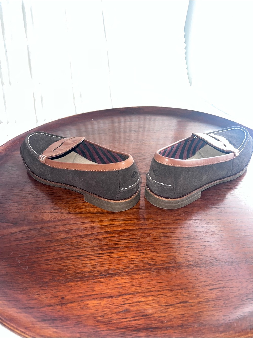 Sperry Brown Suede with Tan Leather Penny Loafers - Picture 4 of 8